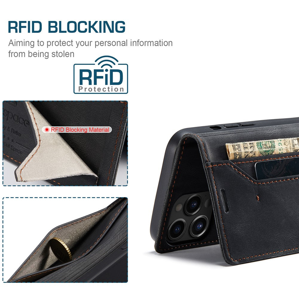 AUTSPACE A01-serien retro mat læderpung-etui med RFID-blokerende stativ, magnetisk flip-etui til iPhone 13 Pro Max 6,7 tommer