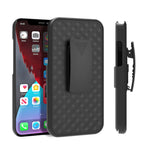 Anti-Drop Light Stylish Woven Texture Swivel Belt Clip Kickstand PC + TPU Hybrid Case for iPhone 13 mini 5.4 inch