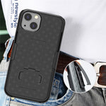 Anti-Drop Light Stylish Woven Texture Swivel Belt Clip Kickstand PC + TPU Hybrid Case for iPhone 13 mini 5.4 inch