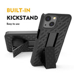 Anti-Drop Light Stylish Woven Texture Swivel Belt Clip Kickstand PC + TPU Hybrid Case for iPhone 13 mini 5.4 inch