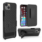 Anti-Drop Light Stylish Woven Texture Swivel Belt Clip Kickstand PC + TPU Hybrid Case for iPhone 13 mini 5.4 inch