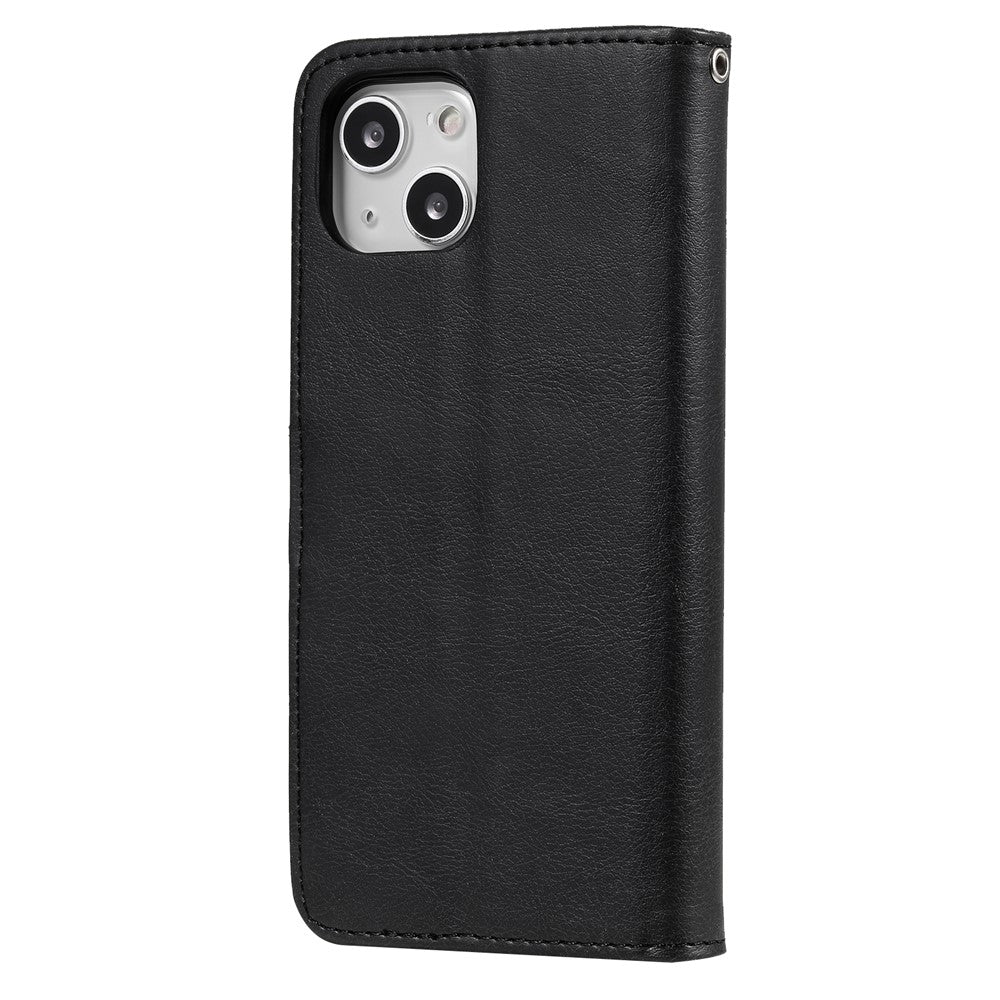 For iPhone 13 mini Case 2 in 1 Detachable Magnetic Leather Wallet Mobile Cover with Strap