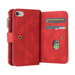 For iPhone SE (2022) / SE (2020) / 8 / 7 / 6 Zipper Wallet Case with 15 Card Slots and Strap Leather Phone Cover