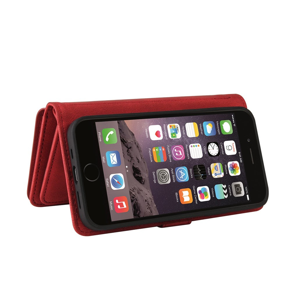 For iPhone SE (2022) / SE (2020) / 8 / 7 / 6 Zipper Wallet Case with 15 Card Slots and Strap Leather Phone Cover
