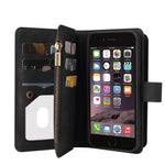For iPhone SE (2022) / SE (2020) / 8 / 7 / 6 Zipper Wallet Case with 15 Card Slots and Strap Leather Phone Cover
