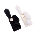 Bling Rhinestone Decor 3D Bunny Ears Soft Furry TPU Bumper Protective Skin Cover for iPhone 13 mini 5.4 inch