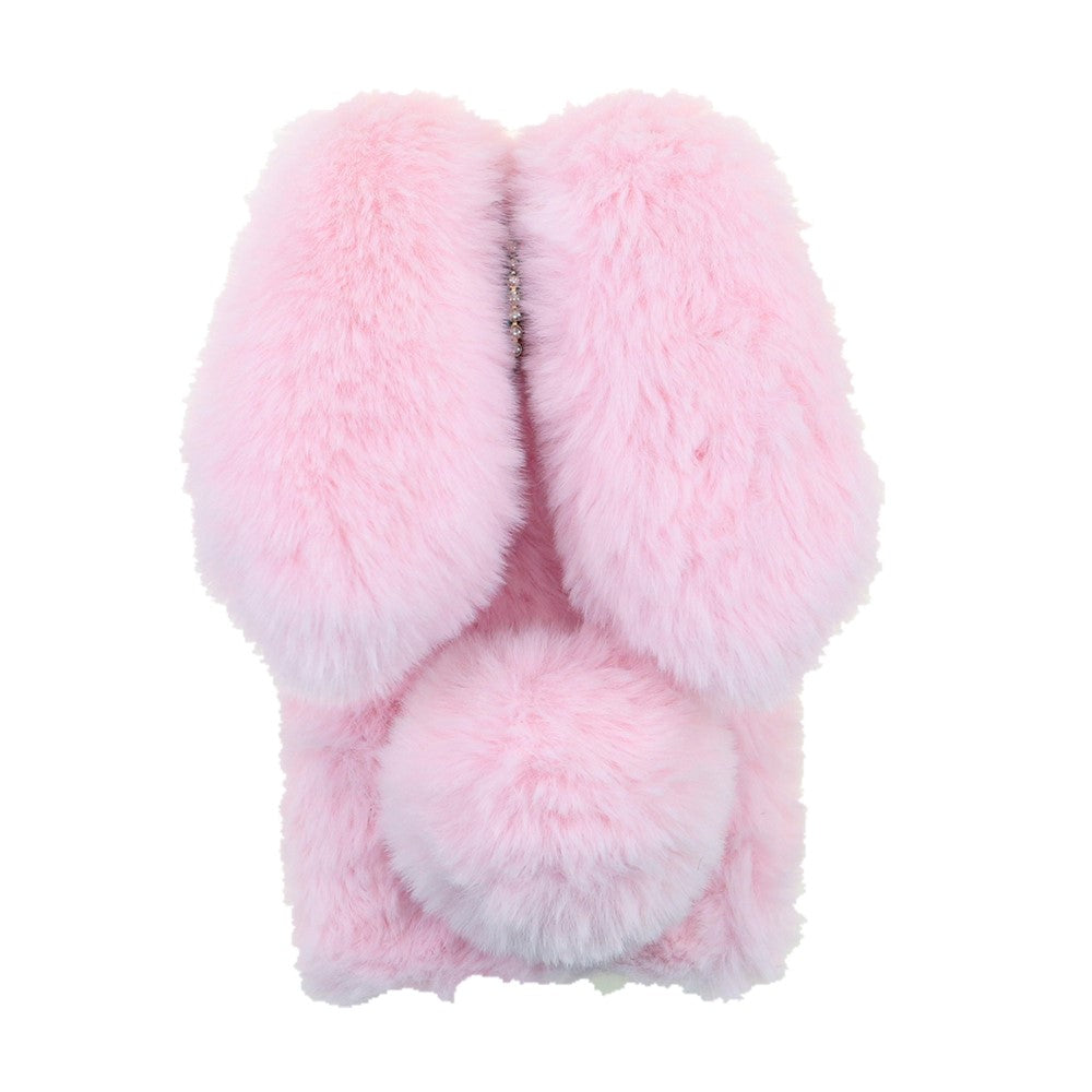 Bling Rhinestone Decor 3D Bunny Ears Soft Furry TPU Bumper Protective Skin Cover for iPhone 13 mini 5.4 inch