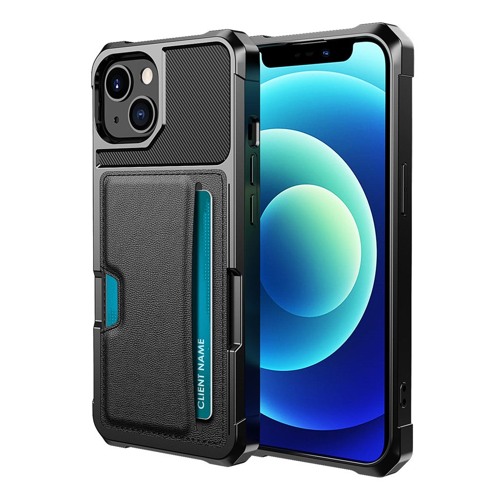 ZM02 Card Slot Design Shockproof PU Leather Coated TPU Phone Case Hybrid Cover for iPhone 13 6.1 inch