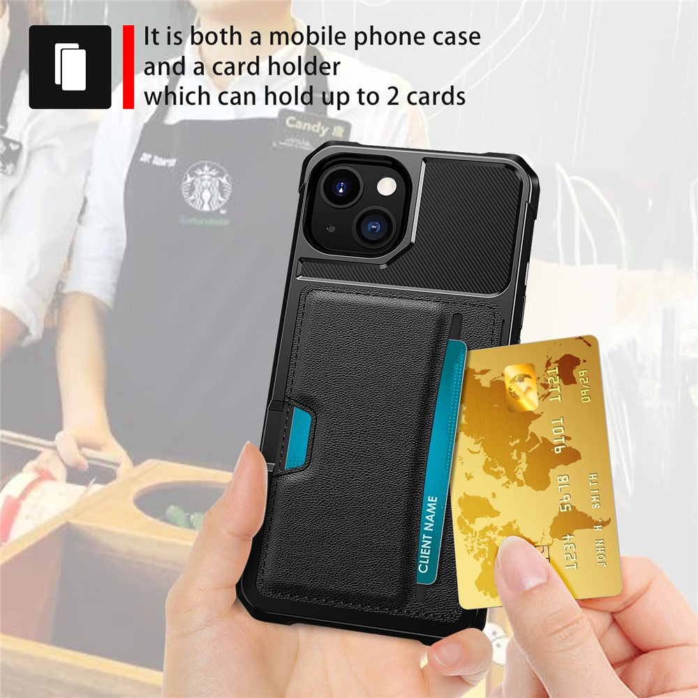 ZM02 Card Slot Design Shockproof PU Leather Coated TPU Phone Case Hybrid Cover for iPhone 13 6.1 inch