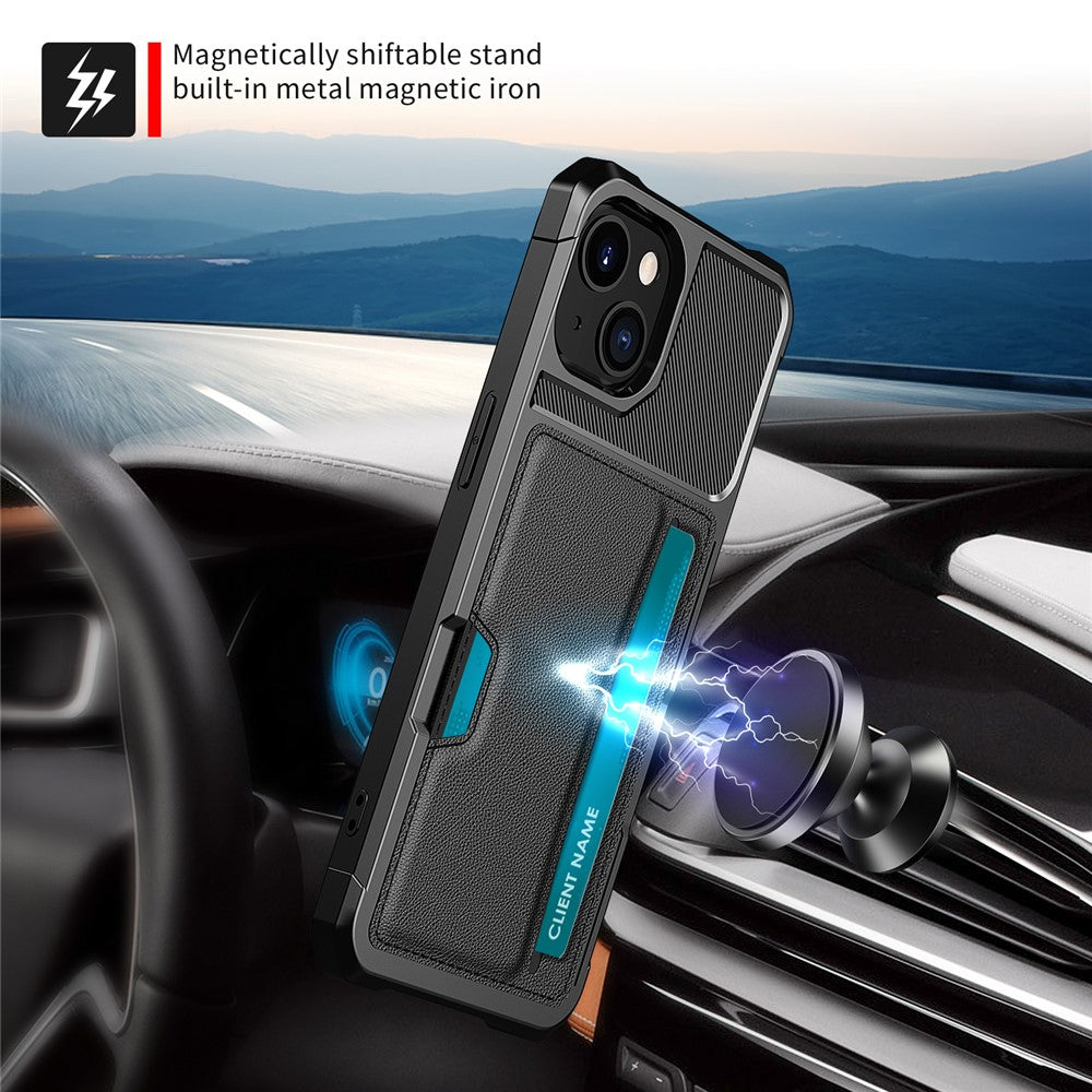 ZM02 Card Slot Design Shockproof PU Leather Coated TPU Phone Case Hybrid Cover for iPhone 13 6.1 inch