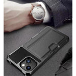 ZM02 Card Slot Design Shockproof PU Leather Coated TPU Phone Case Hybrid Cover for iPhone 13 6.1 inch
