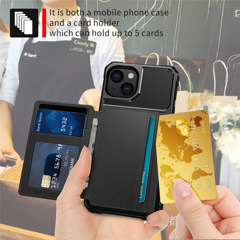 ZM03 Magnetisk Metalplade Design TPU Telefoncover med PU Læder Pung til iPhone 13 6.1 tommer