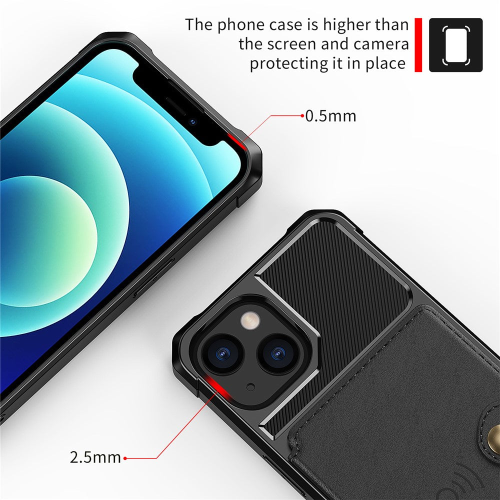 ZM03 Magnetisk Metalplade Design TPU Telefoncover med PU Læder Pung til iPhone 13 6.1 tommer