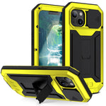 R-JUST Trippelskydd Dammtät Stopptät Vattentät mobilskyddsfodral Stativskal med Härdat Glas Skärmskydd för iPhone 13 mini 5,4 tum