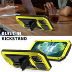 R-JUST Trippelskydd Dammtät Stopptät Vattentät mobilskyddsfodral Stativskal med Härdat Glas Skärmskydd för iPhone 13 mini 5,4 tum