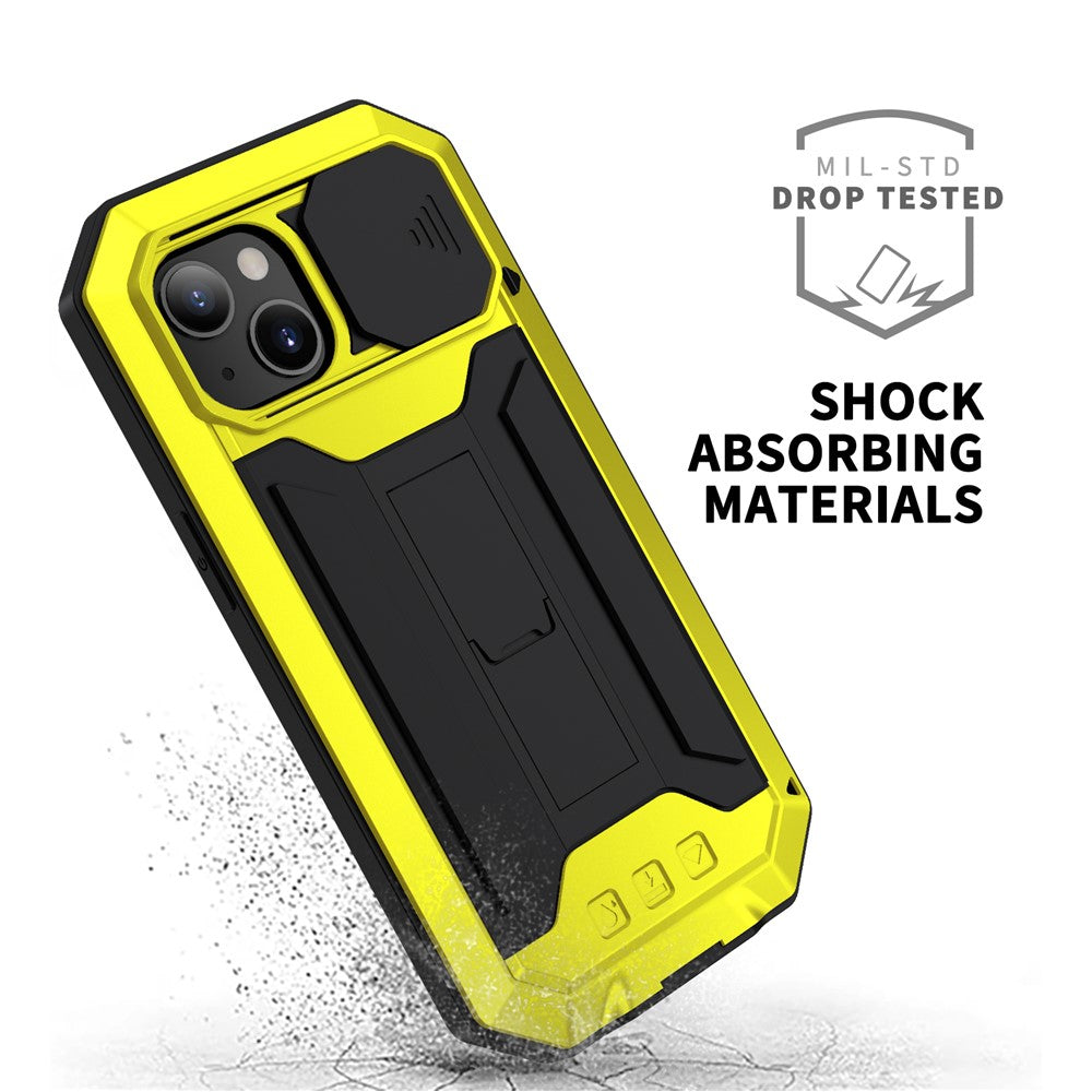 R-JUST Trippelskydd Dammtät Stopptät Vattentät mobilskyddsfodral Stativskal med Härdat Glas Skärmskydd för iPhone 13 mini 5,4 tum