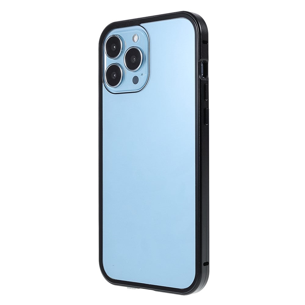 Drop-proof Double-sided Bright and Clear Tempered Glass + Magnetic Metal Frame Phone Case for iPhone 13 Pro 6.1 inch