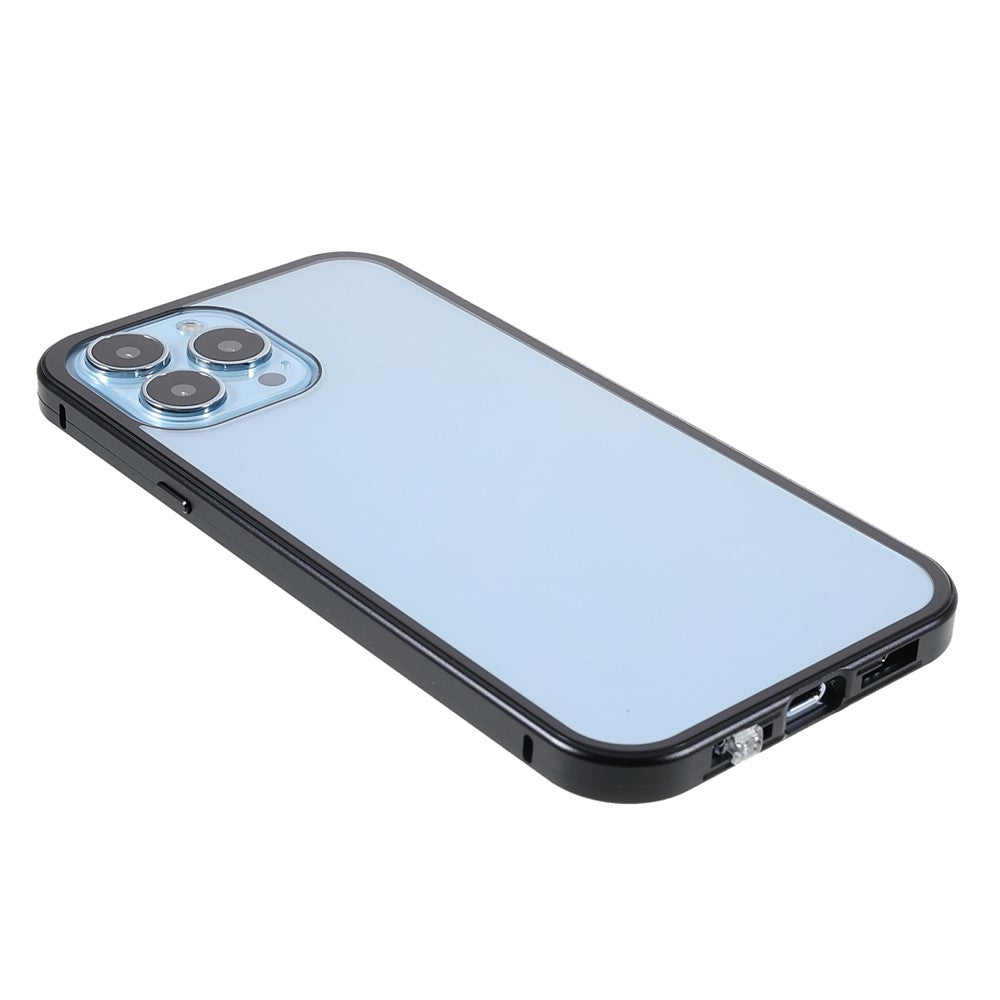 Drop-proof Double-sided Bright and Clear Tempered Glass + Magnetic Metal Frame Phone Case for iPhone 13 Pro 6.1 inch