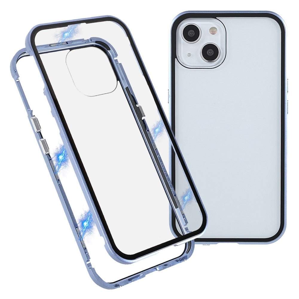 Fald- og stødsikkert, lyst, dobbeltsidet hærdet glas + magnetisk metalramme telefoncover til iPhone 13 6,1 tommer
