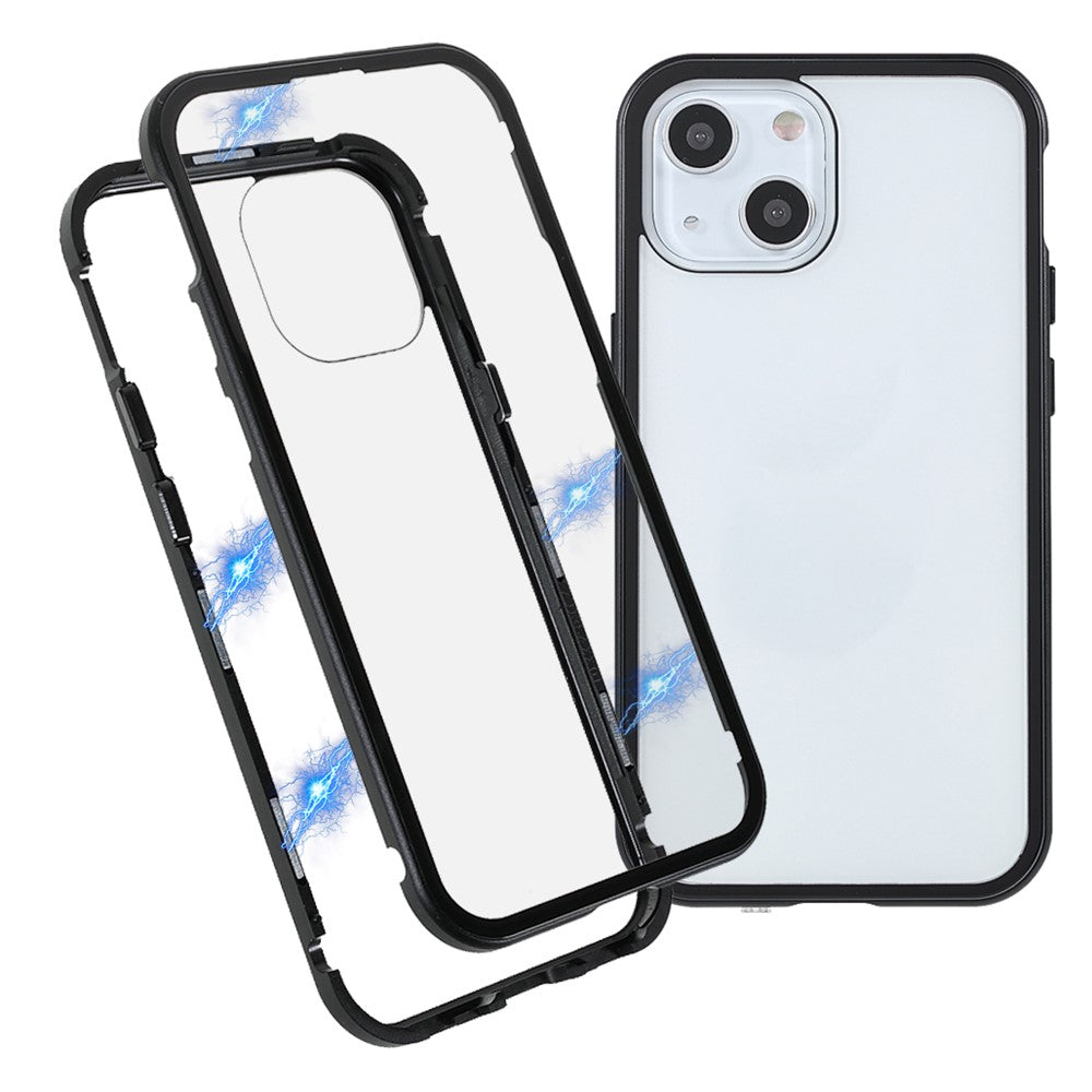 Dobbeltsidet Meget Gennemsigtigt Hærdet Glas + Aftageligt 2-i-1 Magnetisk Metalramme Telefoncover til iPhone 13 mini 5.4 tommer