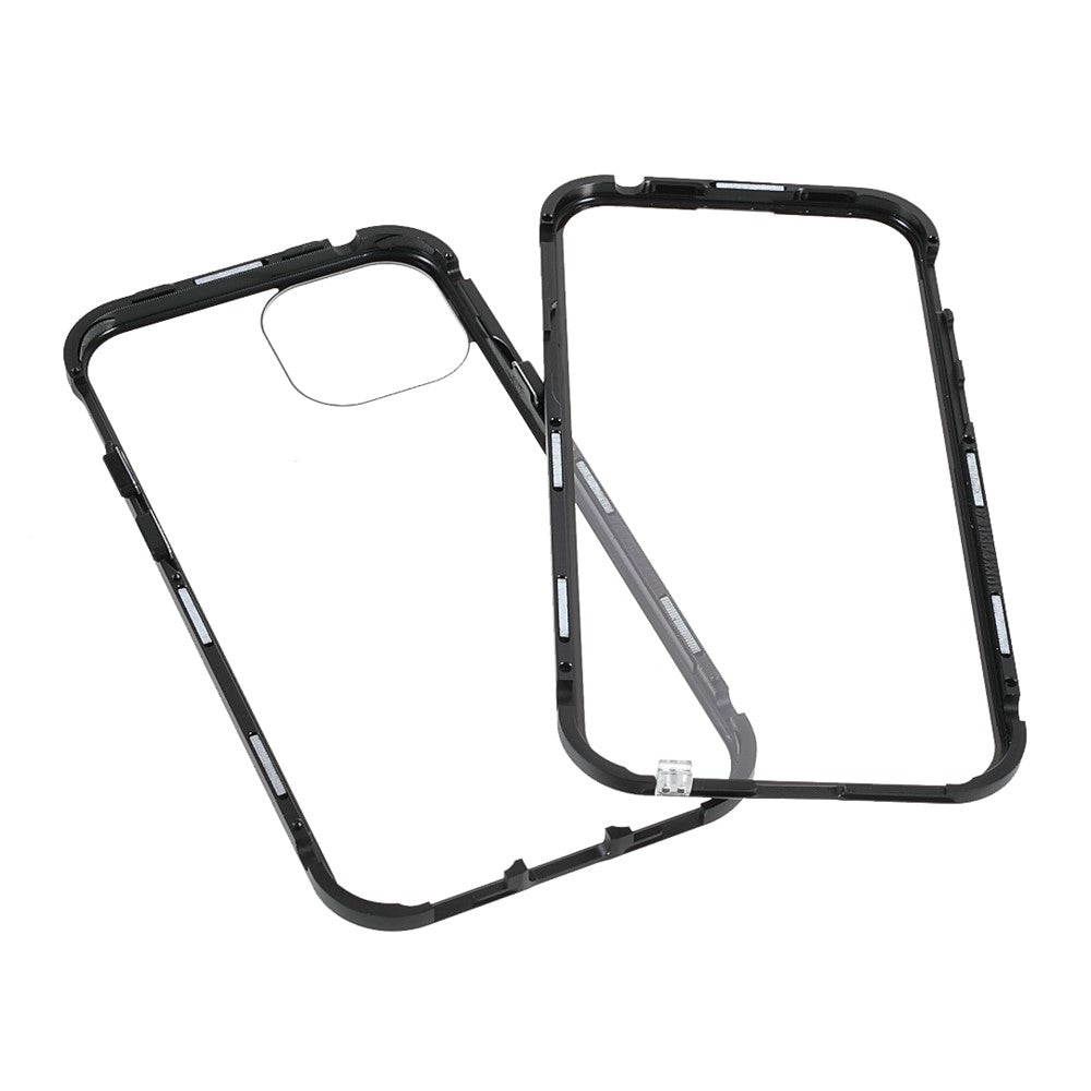 Dobbeltsidet Meget Gennemsigtigt Hærdet Glas + Aftageligt 2-i-1 Magnetisk Metalramme Telefoncover til iPhone 13 mini 5.4 tommer