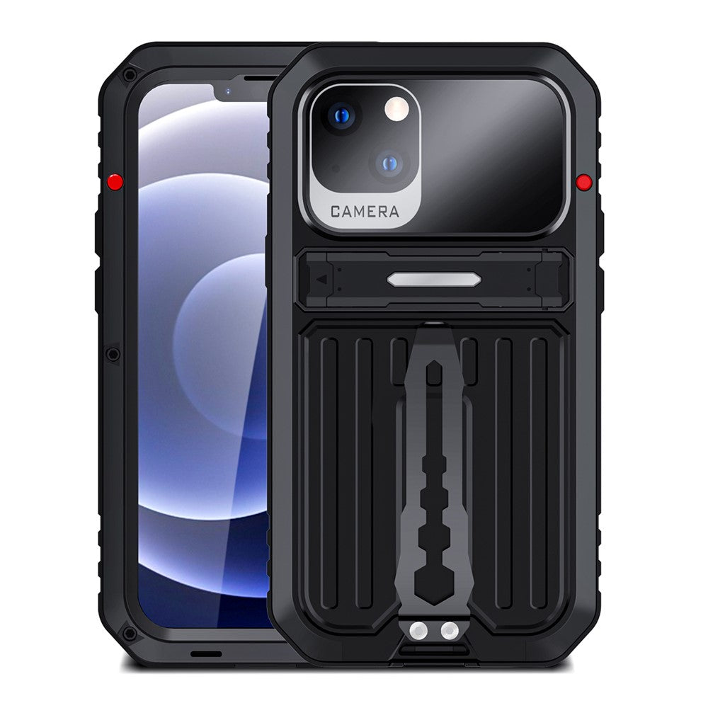 Anti-drop TPU+Metal Hybrid Cover med Stander, Hærdet Glasfilm og Rem til iPhone 13 6.1 tommer