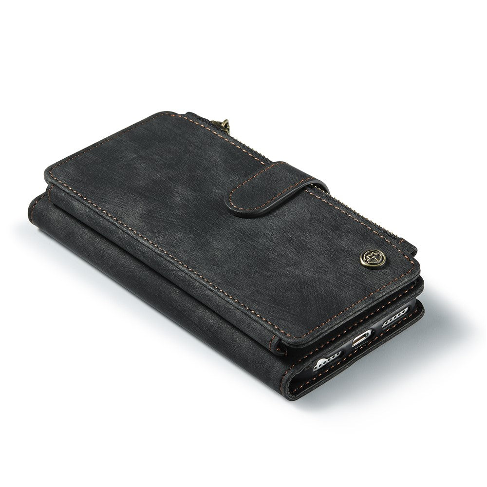 For iPhone SE (2022) / SE (2020) / 8 / 7 / 6 Phone Cases with Strap CASEME C30 Zipper Multiple Card Holder PU Leather Cover