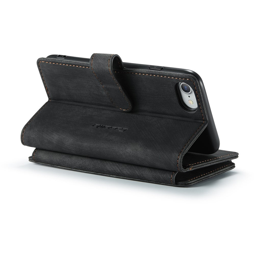 For iPhone SE (2022) / SE (2020) / 8 / 7 / 6 Phone Cases with Strap CASEME C30 Zipper Multiple Card Holder PU Leather Cover