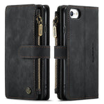 For iPhone SE (2022) / SE (2020) / 8 / 7 / 6 Phone Cases with Strap CASEME C30 Zipper Multiple Card Holder PU Leather Cover