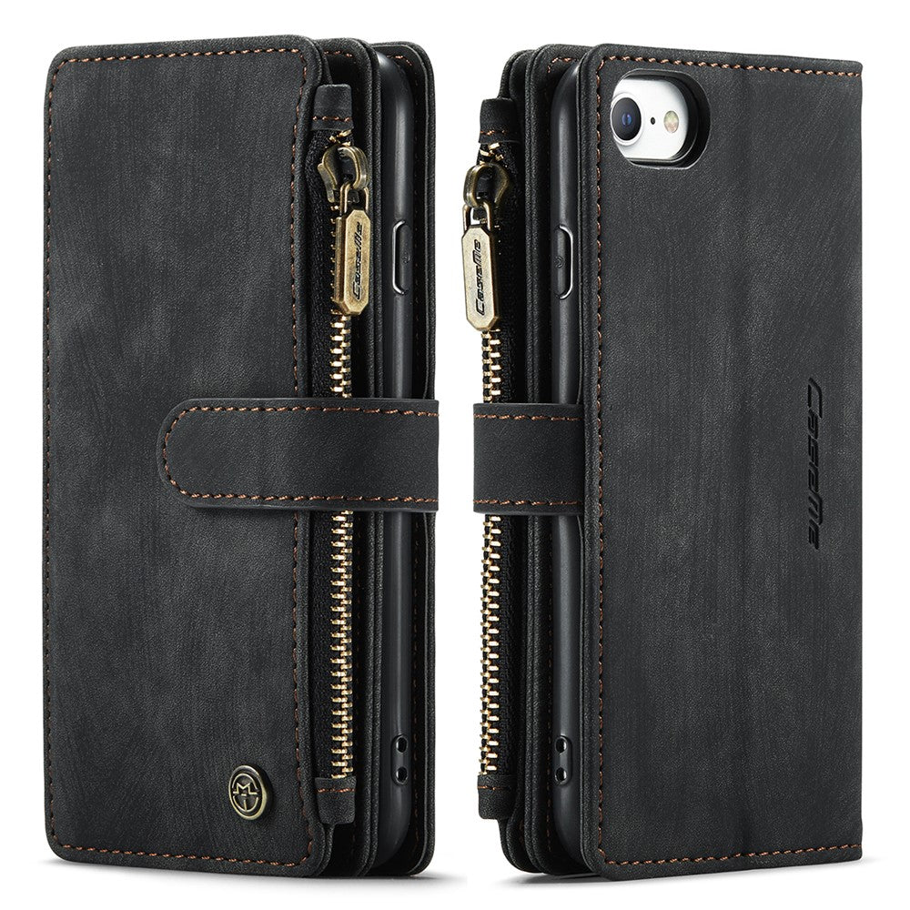 For iPhone SE (2022) / SE (2020) / 8 / 7 / 6 Phone Cases with Strap CASEME C30 Zipper Multiple Card Holder PU Leather Cover