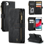 For iPhone SE (2022) / SE (2020) / 8 / 7 / 6 Phone Cases with Strap CASEME C30 Zipper Multiple Card Holder PU Leather Cover