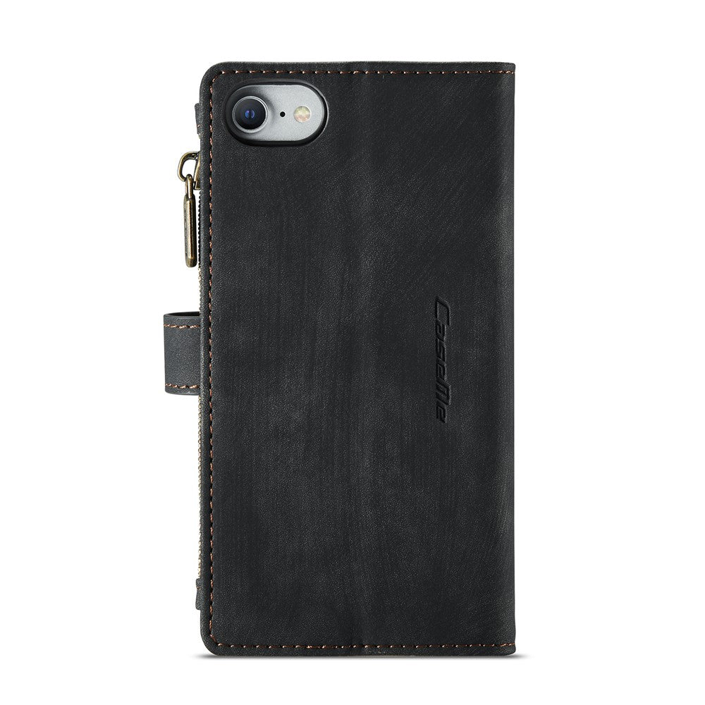 For iPhone SE (2022) / SE (2020) / 8 / 7 / 6 Phone Cases with Strap CASEME C30 Zipper Multiple Card Holder PU Leather Cover