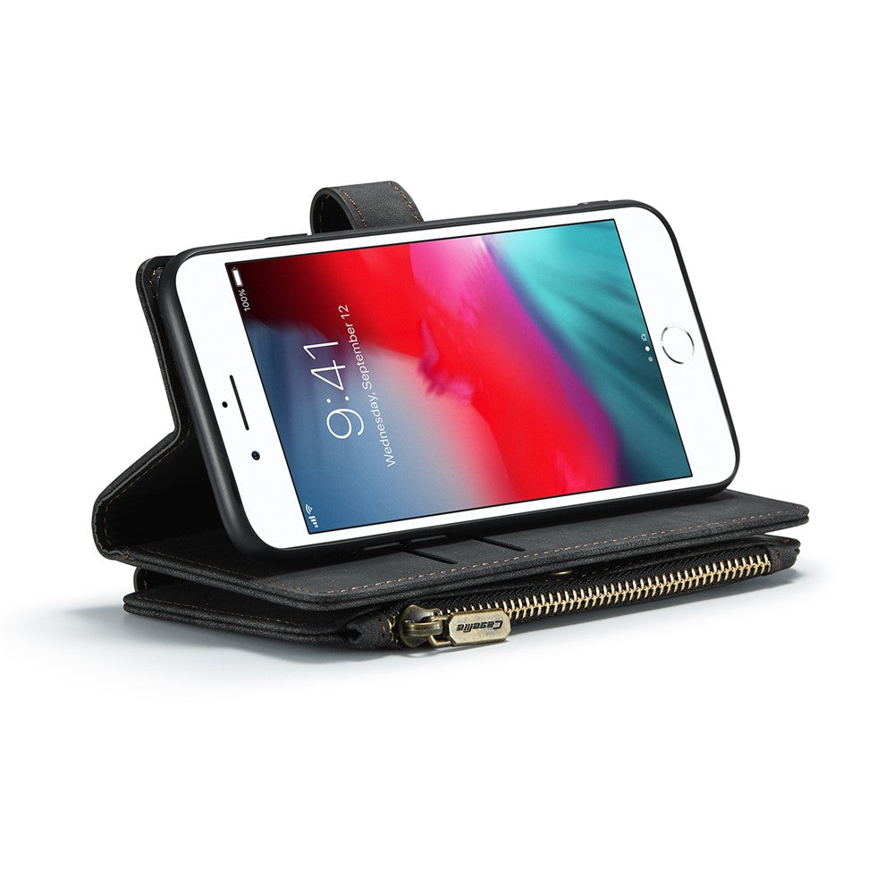 For iPhone SE (2022) / SE (2020) / 8 / 7 / 6 Phone Cases with Strap CASEME C30 Zipper Multiple Card Holder PU Leather Cover
