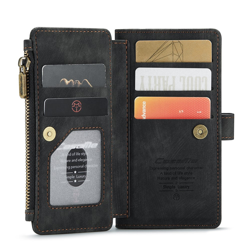 For iPhone SE (2022) / SE (2020) / 8 / 7 / 6 Phone Cases with Strap CASEME C30 Zipper Multiple Card Holder PU Leather Cover