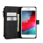 For iPhone SE (2022) / SE (2020) / 8 / 7 / 6 Phone Cases with Strap CASEME C30 Zipper Multiple Card Holder PU Leather Cover