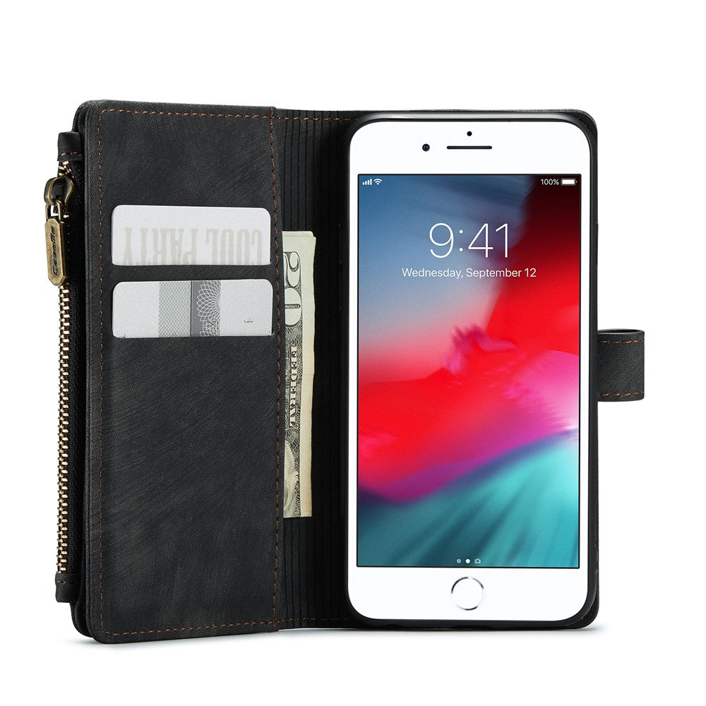 For iPhone SE (2022) / SE (2020) / 8 / 7 / 6 Phone Cases with Strap CASEME C30 Zipper Multiple Card Holder PU Leather Cover