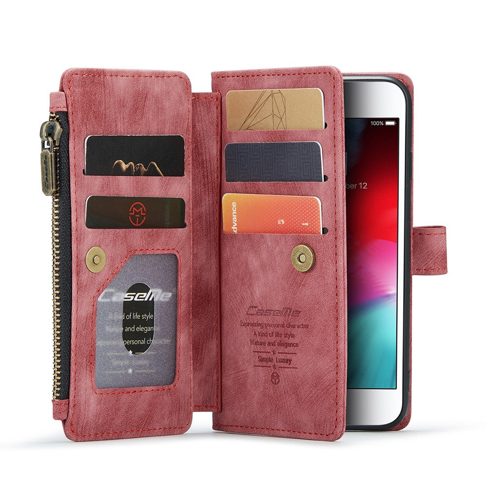 For iPhone SE (2022) / SE (2020) / 8 / 7 / 6 Phone Cases with Strap CASEME C30 Zipper Multiple Card Holder PU Leather Cover