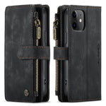For iPhone 12 mini Phone Cases with Strap CASEME C30 Zipper Multiple Card Holder PU Leather Cover