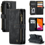 For iPhone 12 mini Phone Cases with Strap CASEME C30 Zipper Multiple Card Holder PU Leather Cover