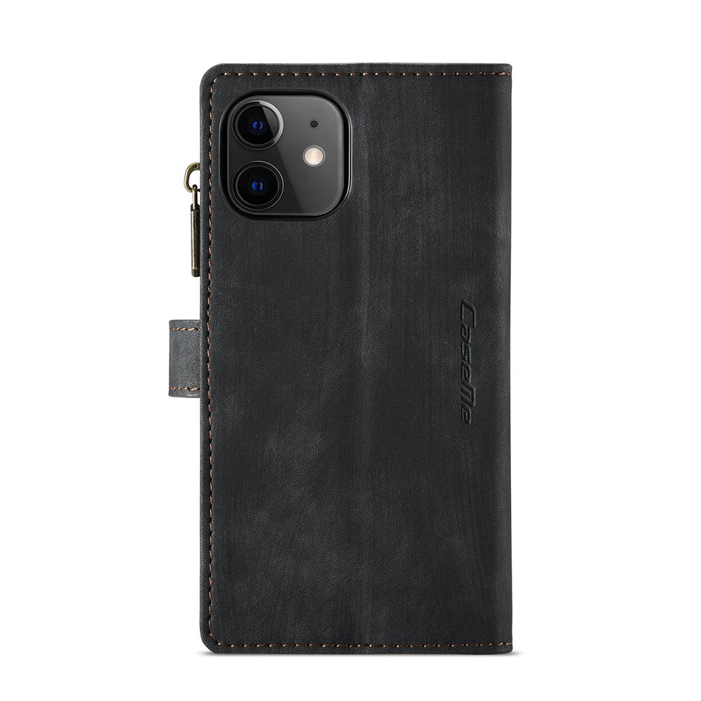 For iPhone 12 mini Phone Cases with Strap CASEME C30 Zipper Multiple Card Holder PU Leather Cover