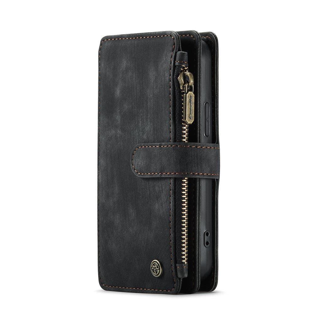 For iPhone 12 mini Phone Cases with Strap CASEME C30 Zipper Multiple Card Holder PU Leather Cover