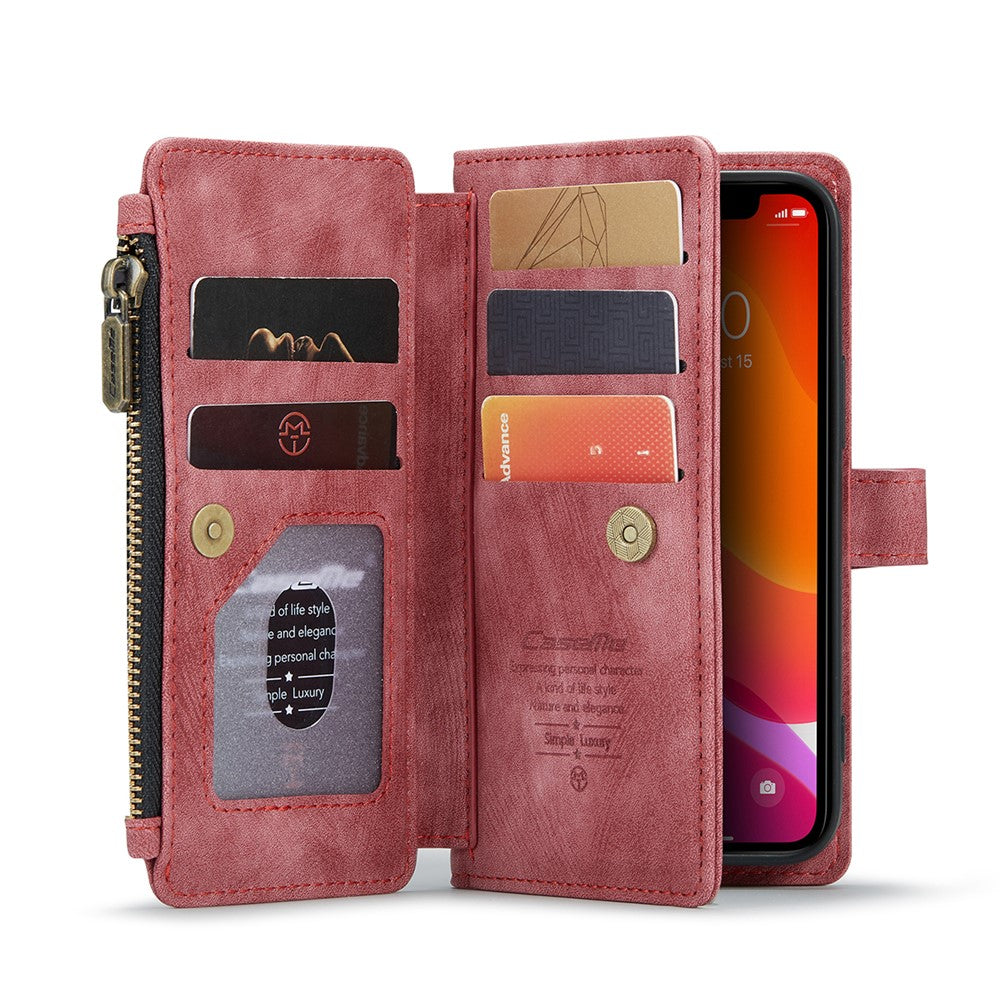 For iPhone 12 mini Phone Cases with Strap CASEME C30 Zipper Multiple Card Holder PU Leather Cover