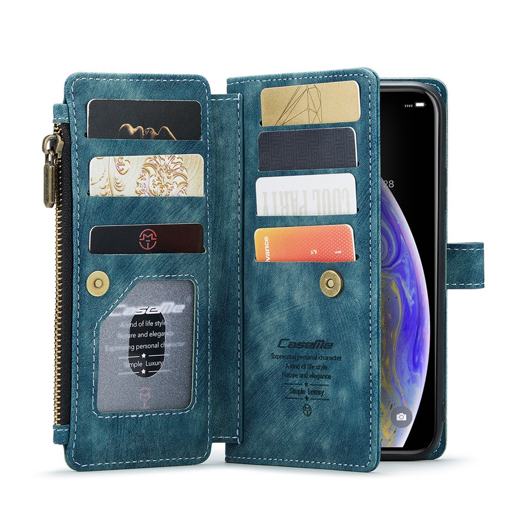 Til iPhone XS Max telefoncovers med rem CASEME C30 lynlås pung med flere kortrum i PU-læder