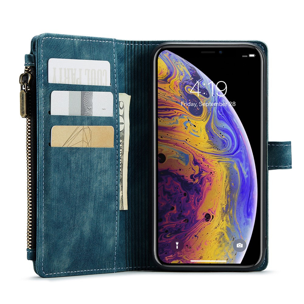 Til iPhone XS Max telefoncovers med rem CASEME C30 lynlås pung med flere kortrum i PU-læder