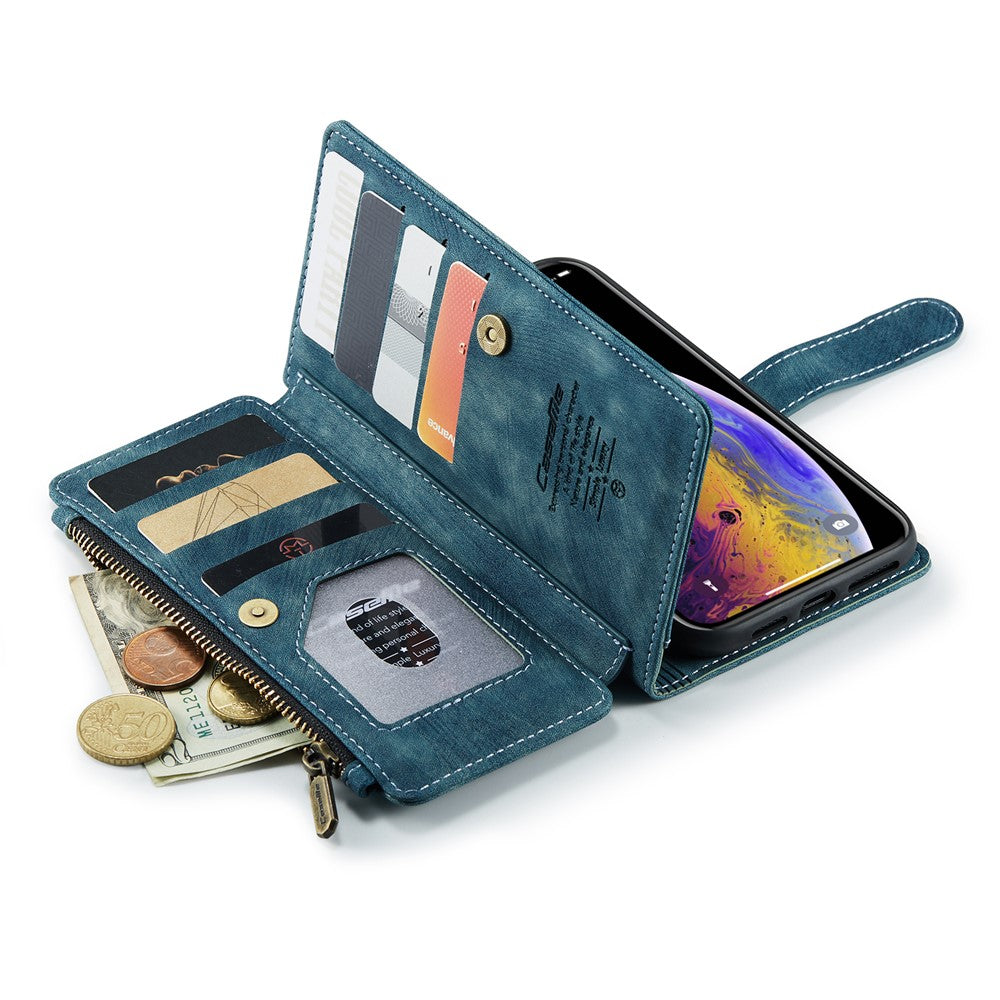 Til iPhone XS Max telefoncovers med rem CASEME C30 lynlås pung med flere kortrum i PU-læder