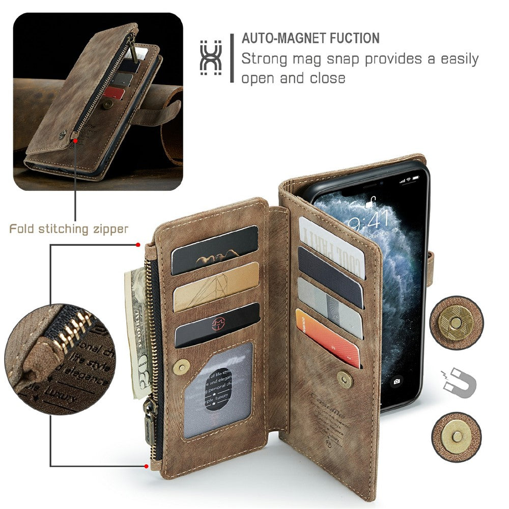 Til iPhone 11 Pro Max Telefonetuier med Rem CASEME C30 Lynlås Flere Kortrum PU Læder Cover