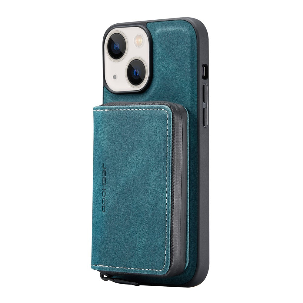 JEEHOOD Støttebensdesign Velbeskyttet Magnetisk Aftageligt 2-i-1 Hybridcover med Lynlåslomme til iPhone 13 mini 5,4 tommer