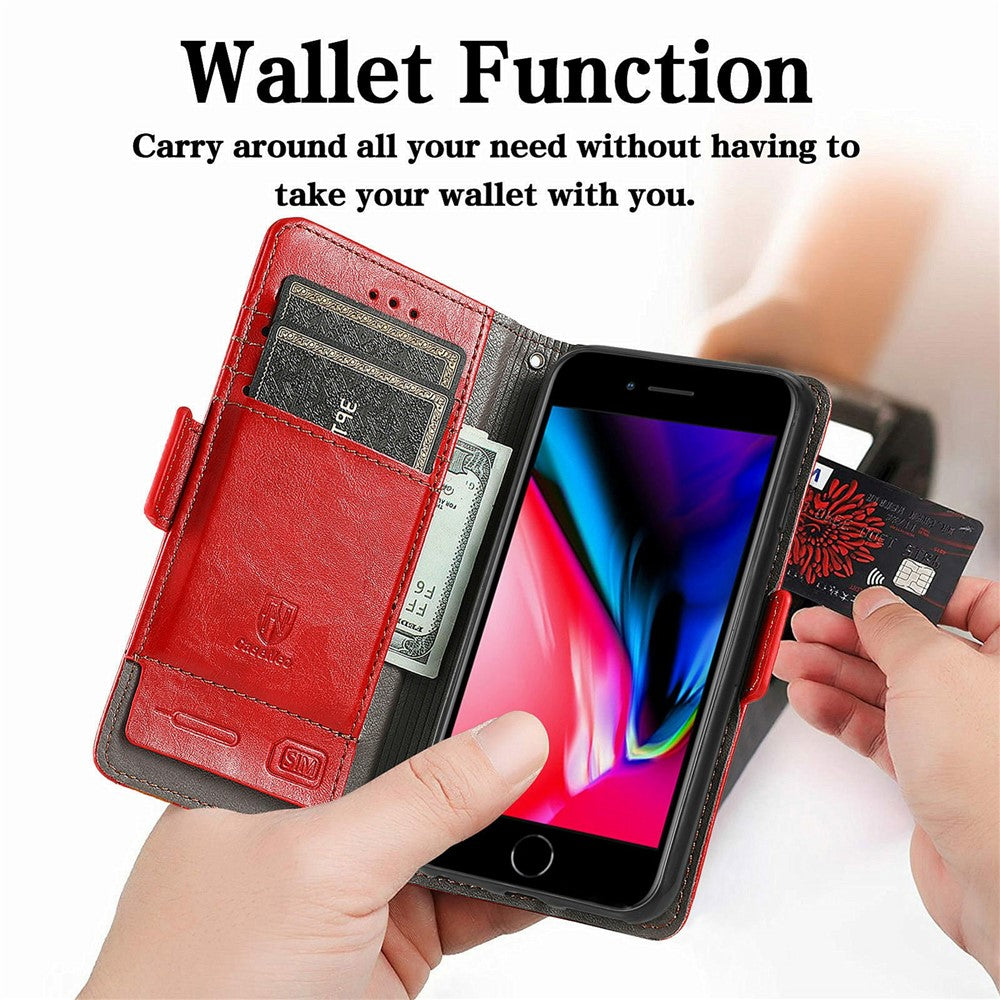For iPhone SE (2022) / SE (2020) / 8 / 7 / 6 Phone Cases CASENEO PU Leather Cover Stand with RFID Blocking Wallet