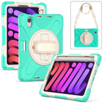 For iPad mini (2024) / mini (2021) Hand Band Design Hybrid Tablet Cover 360° Swivel Kickstand Case with Shoulder Strap