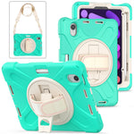 For iPad mini (2024) / mini (2021) Hand Band Design Hybrid Tablet Cover 360° Swivel Kickstand Case with Shoulder Strap